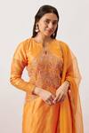 Shop_The Aarya_Orange Handwoven Chanderi Embroidery Zari Hassie Chevron Blossom Kurta Pant Set _at_Aza_Fashions