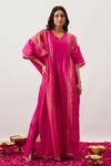Buy_The Aarya_Pink Handwoven Chanderi Embroidery Zari Dori V Leila Lace Kaftan _Online_at_Aza_Fashions