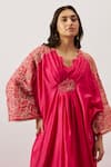 Shop_The Aarya_Pink Handwoven Chanderi Embroidery Zari Dori Step Neck Ruya Floral Kaftan _at_Aza_Fashions