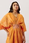 Shop_The Aarya_Orange Handwoven Chanderi Embroidery Zari Dori V Miorah Bloom Patchwork Kaftan _at_Aza_Fashions