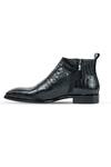 Vantier_Black Cut Work Antilia Croco Leather Boots _Online_at_Aza_Fashions