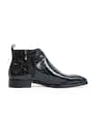 Shop_Vantier_Black Cut Work Antilia Croco Leather Boots _Online_at_Aza_Fashions