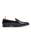 Vantier_Black Embroidery Mikey Patent Slip-on Loafers _Online_at_Aza_Fashions