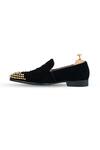 Shop_Vantier_Black Suede Studded Slip-on Loafers _Online_at_Aza_Fashions