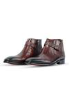 Vantier_Brown Cut Work Henry Smith Textured Boots _Online_at_Aza_Fashions