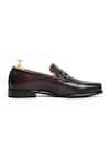 Buy_Vantier_Brown Buckles Leather Horsebit Slip-on Loafers _Online_at_Aza_Fashions