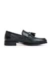 Shop_Vantier_Black Crocodile Textured Dominator Tassel Slip-on Shoes _Online_at_Aza_Fashions