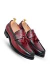 Buy_Vantier_Maroon Tassels Dominator Leather Slip-on Shoes _at_Aza_Fashions