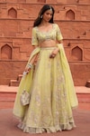 Aariyana Couture_Yellow Lehenga And Bustier Tissue Embroidered Floral Scoop & Paisley Set_Online_at_Aza_Fashions