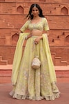 Shop_Aariyana Couture_Yellow Lehenga And Bustier Tissue Embroidered Floral Scoop & Paisley Set_Online_at_Aza_Fashions