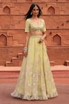 Buy_Aariyana Couture_Yellow Lehenga And Bustier Tissue Embroidered Floral Scoop & Paisley Set_Online