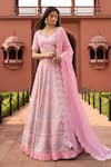 Shop_Aariyana Couture_Pink Lehenga Silk Organza Embroidered Floral Paan Neck Bridal Set _Online_at_Aza_Fashions