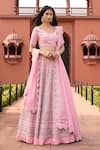 Aariyana Couture_Pink Lehenga Silk Organza Embroidered Floral Paan Neck Bridal Set_at_Aza_Fashions