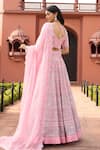 Aariyana Couture_Pink Lehenga Silk Organza Embroidered Floral Paan Neck Bridal Set_Online