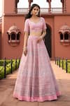 Buy_Aariyana Couture_Pink Lehenga Silk Organza Embroidered Floral Paan Neck Bridal Set _Online