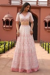 Aariyana Couture_Ivory Lehenga And Blouse Silk Organza Embroidered Floral V Flower Bridal Set_Online