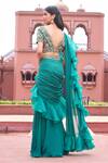 Shop_Aariyana Couture_Green Bustier Dupion Embroidered Floral V Pre-draped Ruffle Saree With Blouse_at_Aza_Fashions