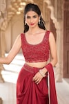 Aariyana Couture_Red Modal Satin Embroidered Sequins Scoop Pre-draped Saree Skirt With Blouse_Online_at_Aza_Fashions