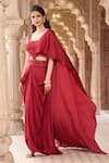 Aariyana Couture_Red Modal Satin Embroidered Sequins Scoop Pre-draped Saree Skirt With Blouse _at_Aza_Fashions