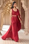 Buy_Aariyana Couture_Red Modal Satin Embroidered Sequins Scoop Pre-draped Saree Skirt With Blouse