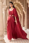 Shop_Aariyana Couture_Red Modal Satin Embroidered Sequins Scoop Pre-draped Saree Skirt With Blouse 