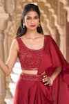 Aariyana Couture_Red Modal Satin Embroidered Sequins Scoop Pre-draped Saree Skirt With Blouse _Online