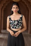 Aariyana Couture_Black Blouse Bamber Silk Embroidered Floral Scoop Pant Set _Online_at_Aza_Fashions