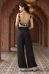 Aariyana Couture_Black Blouse Bamber Silk Embroidered Floral Scoop Pant Set_Online