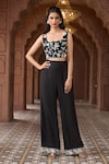 Buy_Aariyana Couture_Black Blouse Bamber Silk Embroidered Floral Scoop Pant Set _Online