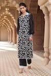 Aariyana Couture_Black Kurta Silk Chanderi Embroidered Floral Vine Shirt Collar And Pant Set_Online_at_Aza_Fashions