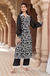 Buy_Aariyana Couture_Black Kurta Silk Chanderi Embroidered Floral Vine Shirt Collar And Pant Set_Online_at_Aza_Fashions