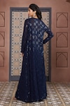 Shop_Aariyana Couture_Blue Viscose Georgette Embroidered Checkered Bustier Sequin Jacket Sharara Set_at_Aza_Fashions