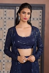 Shop_Aariyana Couture_Blue Viscose Georgette Embroidered Checkered Bustier Sequin Jacket Sharara Set 