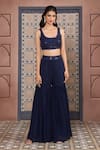 Buy_Aariyana Couture_Blue Viscose Georgette Embroidered Checkered Bustier Sequin Jacket Sharara Set _Online