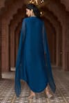 Shop_Aariyana Couture_Blue Tussar Georgette Hand Embroidered Geometric Round Cape Sleeve Tunic_at_Aza_Fashions