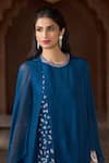 Shop_Aariyana Couture_Blue Tussar Georgette Hand Embroidered Geometric Round Cape Sleeve Tunic