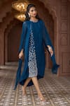 Buy_Aariyana Couture_Blue Tussar Georgette Hand Embroidered Geometric Round Cape Sleeve Tunic_Online