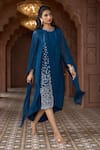 Buy_Aariyana Couture_Blue Tussar Georgette Hand Embroidered Geometric Round Cape Sleeve Tunic _Online