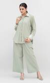 Buy_Daljit Sudan_Green Handloom Cotton Embroidered Aari Collared Shirt Pant Set _Online_at_Aza_Fashions