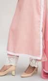 Buy_Daljit Sudan_Pink Linen Cotton Embroidered Aari V Neck Thread Kurta Pant Set _Online_at_Aza_Fashions