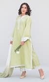 Shop_Daljit Sudan_Green Linen Cotton Embroidered Aari V Neck Thread Kurta Set _at_Aza_Fashions