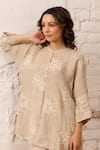 Buy_Label Mansi Nagdev_Ivory Linen Embroidered Thread Mandarin Collar Ivy Kurta With Pant _Online_at_Aza_Fashions