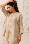 Shop_Label Mansi Nagdev_Ivory Linen Embroidered Thread Mandarin Collar Ivy Kurta With Pant _Online_at_Aza_Fashions