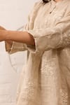 Label Mansi Nagdev_Ivory Linen Embroidered Thread Mandarin Collar Ivy Kurta With Pant _at_Aza_Fashions