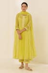 Buy_Label Mansi Nagdev_Yellow Malai Chanderi Embroidered Floral Kurta And Inner Round Rosemary Set _at_Aza_Fashions