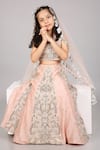 Buy_PS Kids by Payal Singhal_Pink Lehenga And Blouse Dupion Silk Hand Embroidered Abstract Set _at_Aza_Fashions