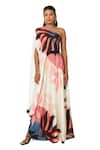 Buy_Vedika M_Multi Color Satin Printed Abstract Floral Asymmetric Draped Dress  _Online_at_Aza_Fashions