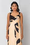 Buy_Vedika M_Black Viscose Organza Printed Abstract V-neck Pleated Dress  _Online_at_Aza_Fashions