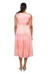 Vedika M_Pink Satin Printed Abstract V-neck Pleated Dress  _Online_at_Aza_Fashions