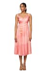 Buy_Vedika M_Pink Satin Printed Abstract V-neck Pleated Dress  _Online_at_Aza_Fashions